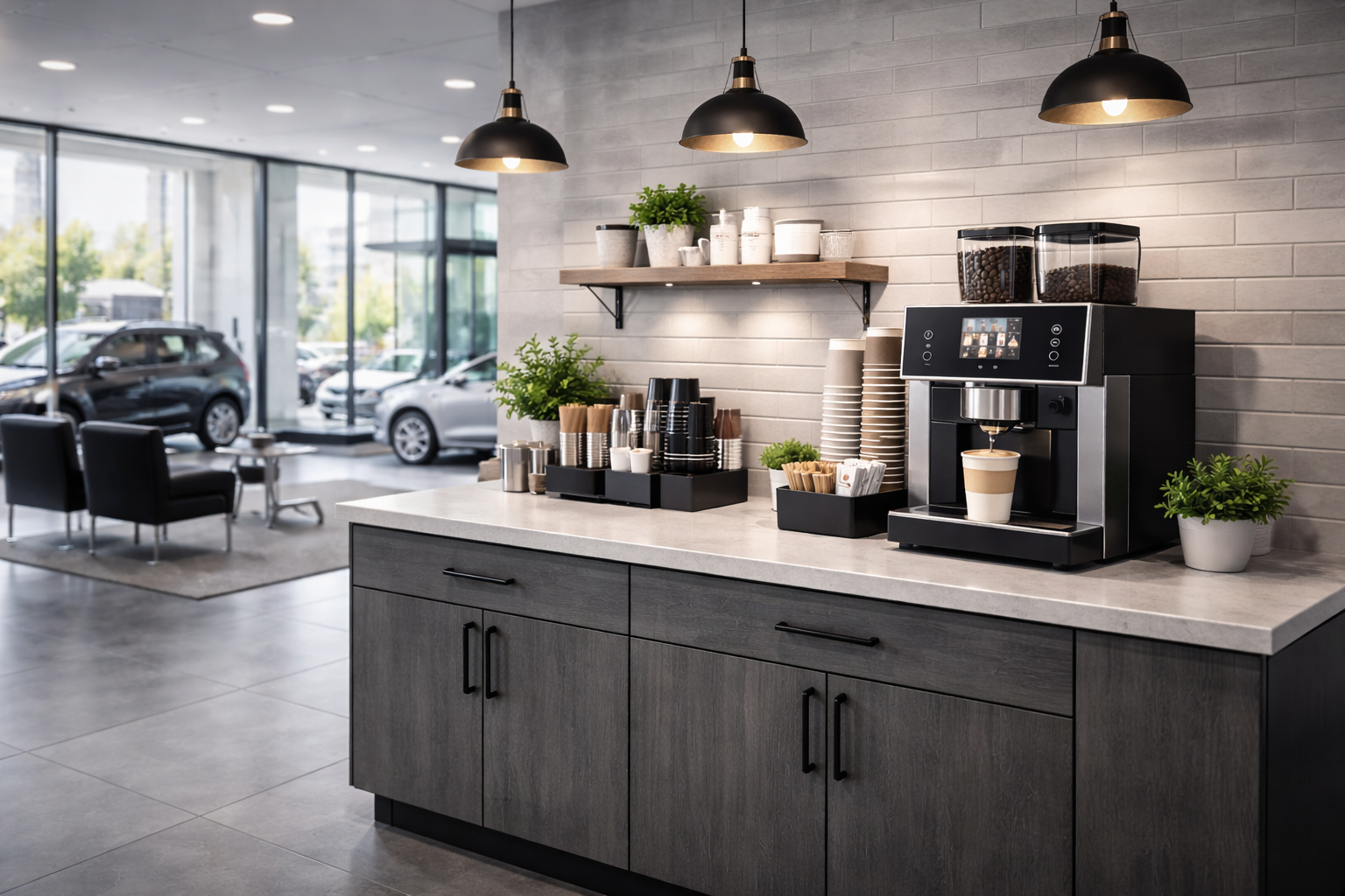 Coffee service station with premium machine