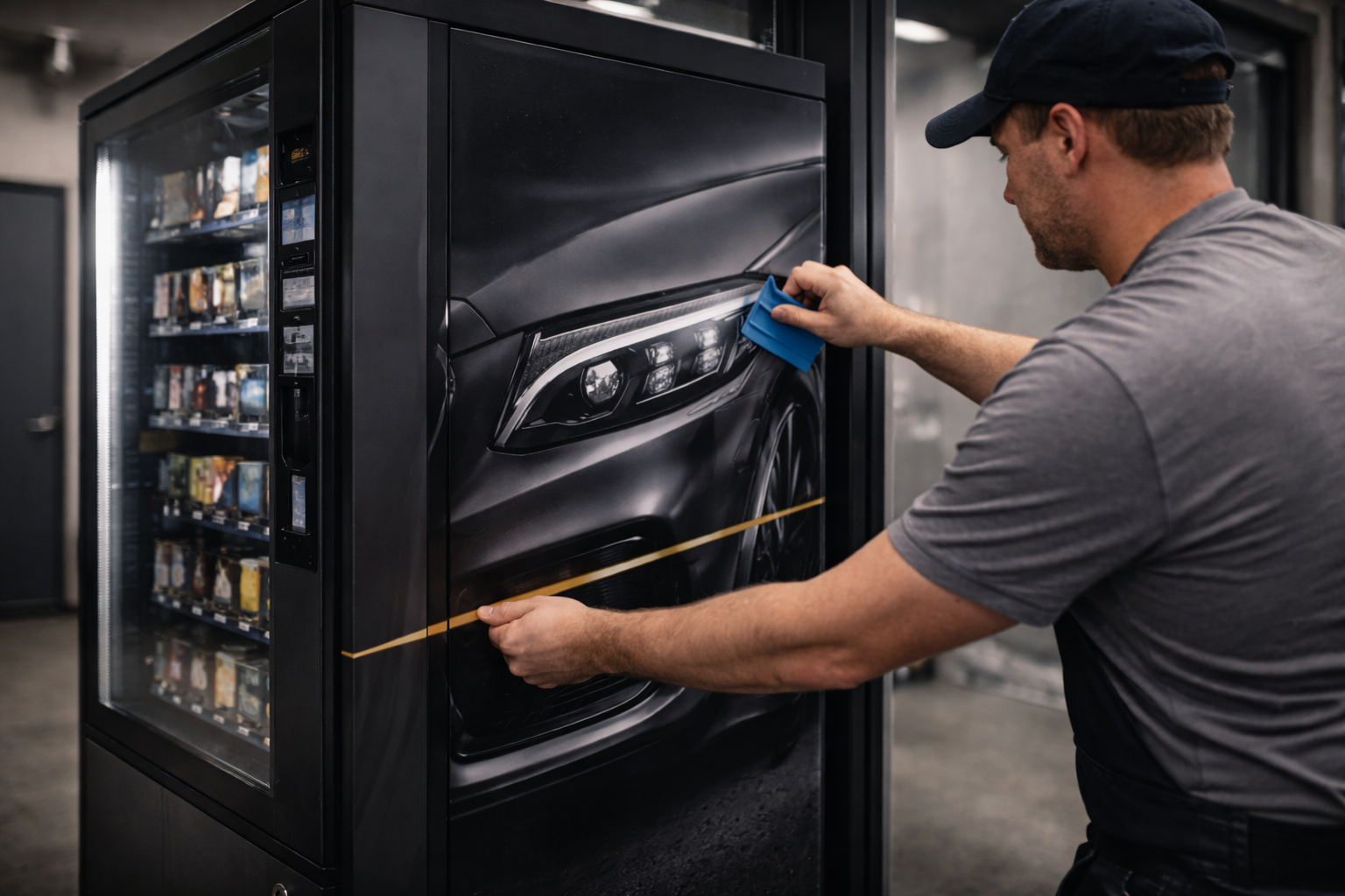 Branded vending machine in a modern dealership environment